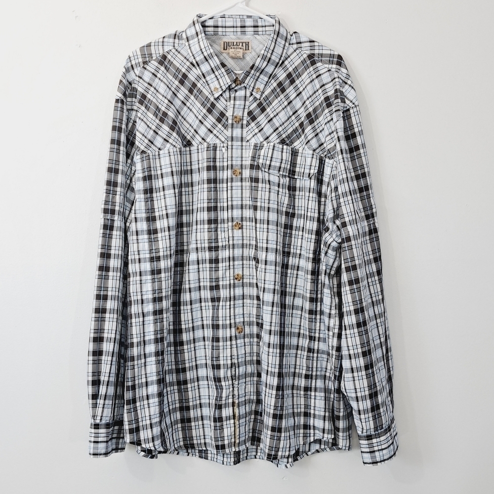 Duluth Plaid Longsleeve Button Down Vented Performance Fishing Shirt Size 2X